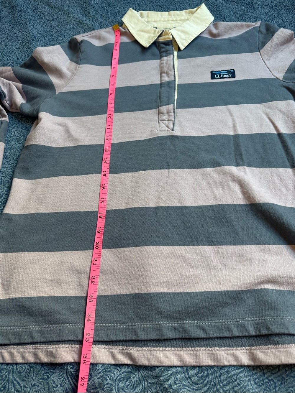 L.L. Bean Striped Rugby Polo Shirt Lavender Blue Katahdin Logo | Size L - Picture 6 of 9